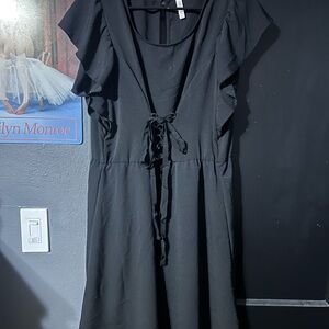 Elegant Black Ruffle Sleeve Dress